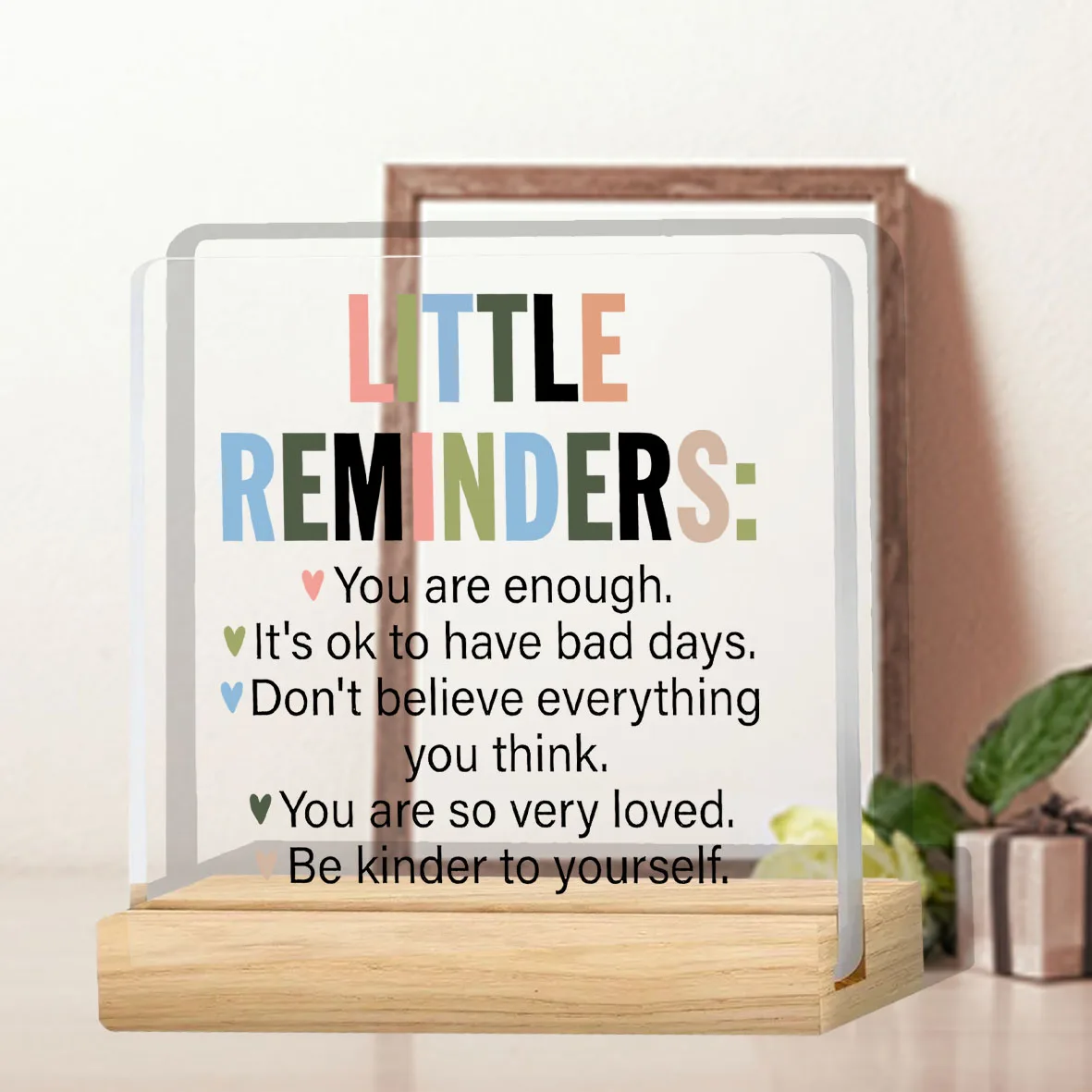 1pc 'You Are Enough' Inspirational Acrylic Desk Sign with Wooden Stand Clear Motivational Office Decor for Table Shelf