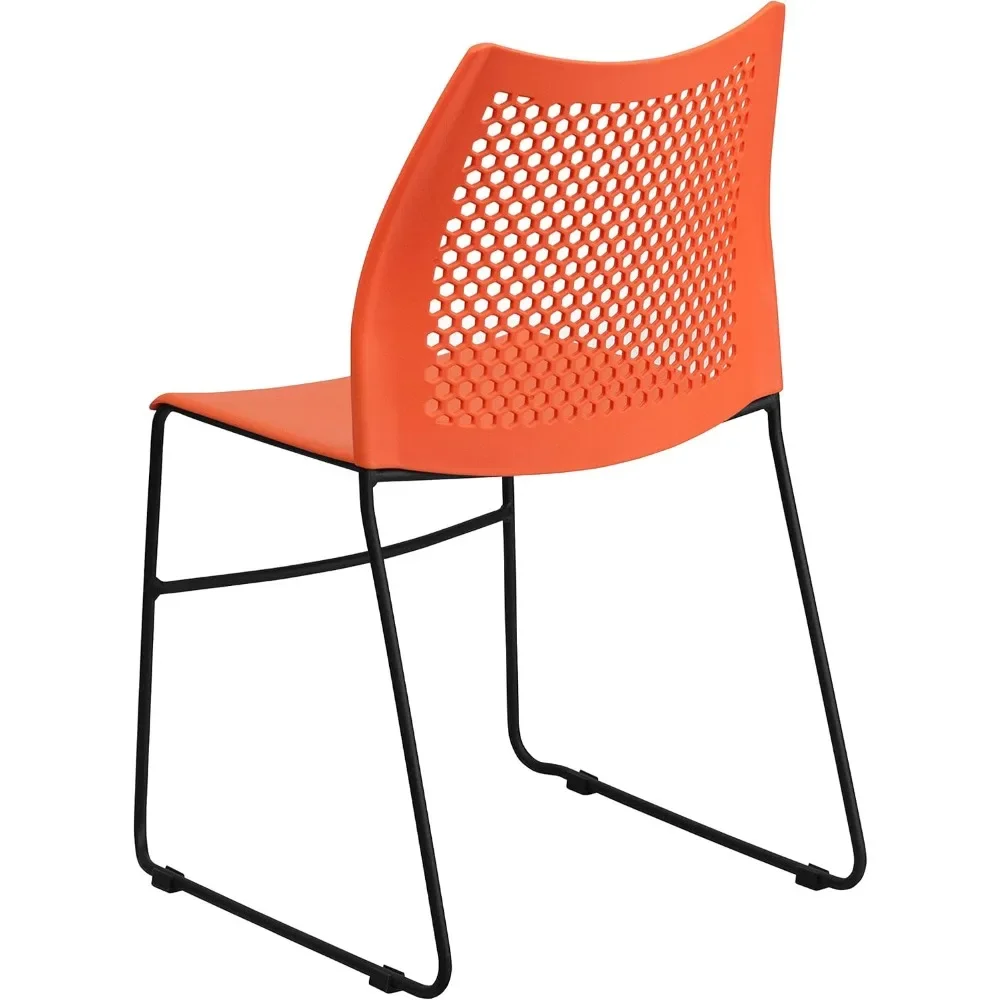 Contoured Hall Chair with Ventilated Honeycomb Backrest for Classroom Training Class, Set of 5 Orange Ergonomic Stacking Chairs