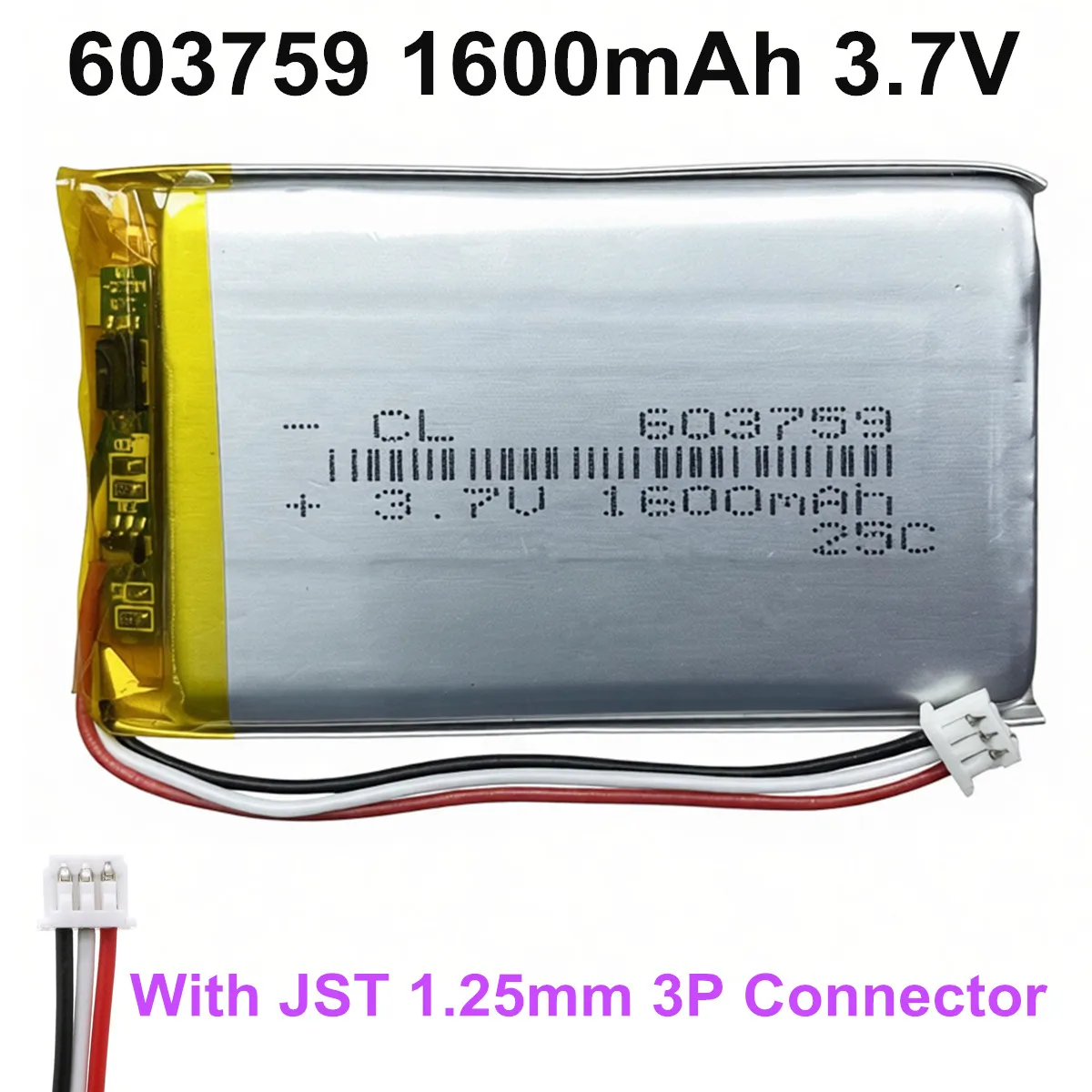 3.7V 1600mAh 603759 604060 JST 3Pin 1.25mm NTC Thermistor Rechargeable Polymer Lipo Li Battery For GPS Bluetooth Speaker DashCam