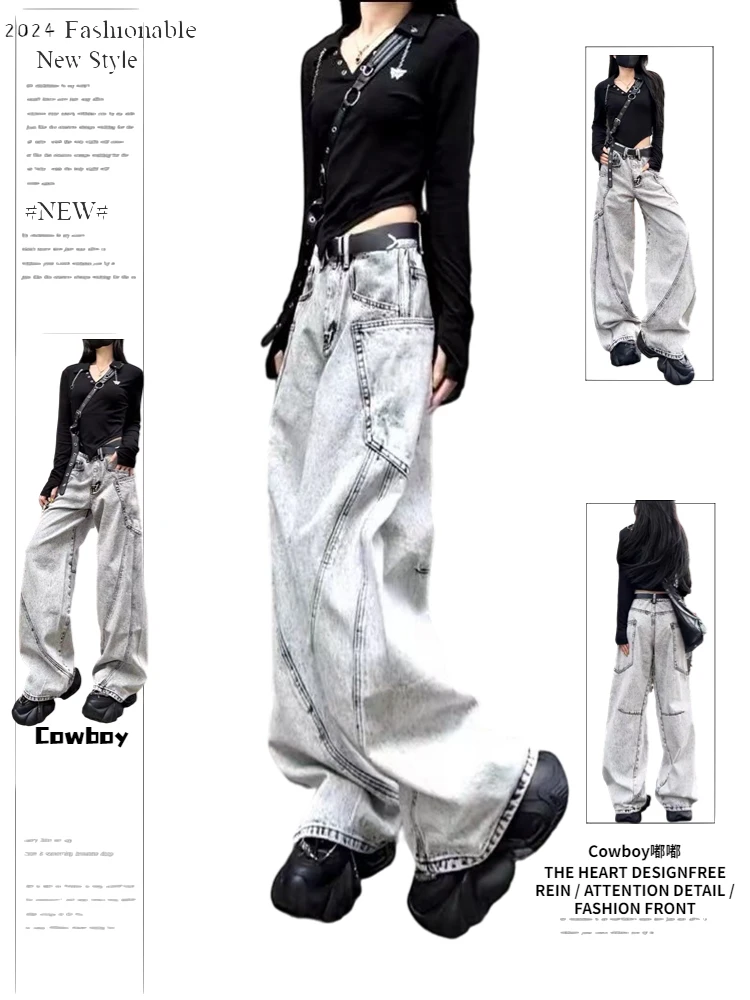 

2023 Осень Зима Женские джинсовые брюки Goblin Core Мужчины Tomboy Японские Y2K Мешковатые широкие джинсы Harajuku Ковбой Новинка 2000 года