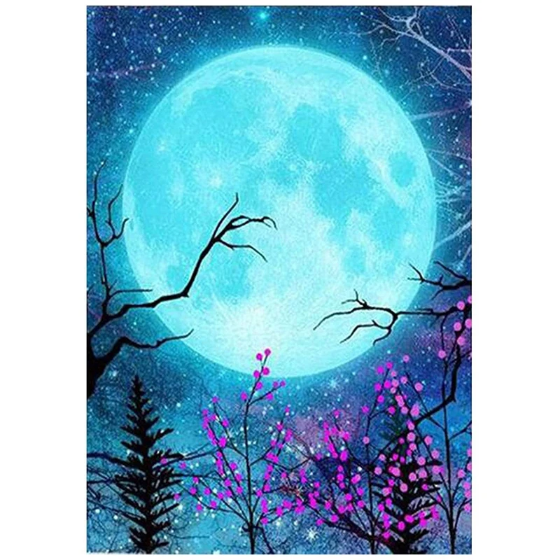 Paint With Diamond Embroidery "Full Moon" Diamond Painting Full Round Picture Of Rhinestone Home Decor