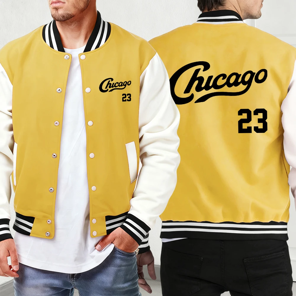 

Chicago Number 23 Prints Casual Loose Jackets Man'S Soft Button Veste Basics Vintage Clothes Fashion Street Baseball Uniform