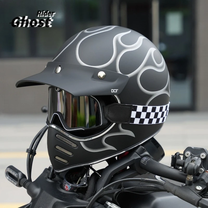 Japanese Pointed Nose Small Helmet Chrome Silver Rim Retro Motorcycle Fiberglass Helmet Full Face Helmet for Men and Women