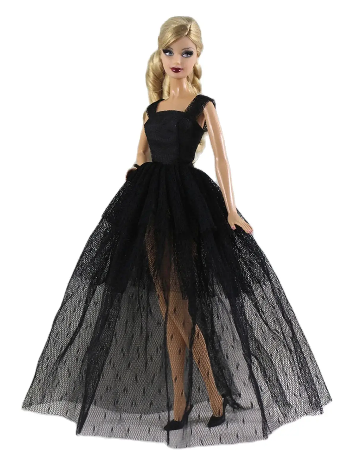 Fashion Gothic Black Lace Long Dress for 30cm BJD Barbie Blyth 1/6 MH CD FR SD Kurhn Doll Clothes Figure Costume Toy Accessories