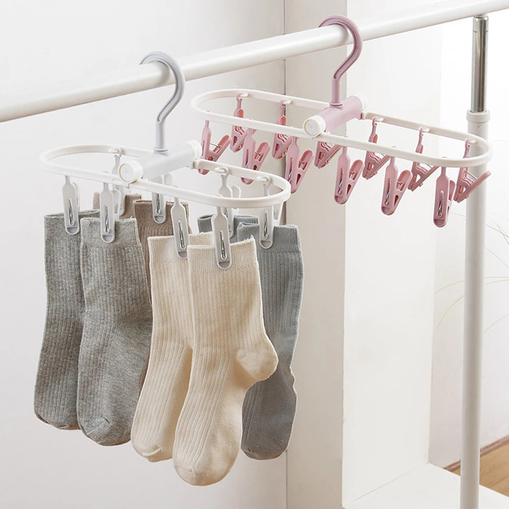 2024 New Collapsible Clothes Drying Rack Travel Shirt Socks Hangers with Clips Foldable Pants Clothes Hangers Closet Organizer