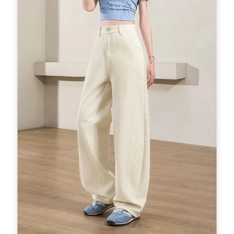 Jeans da donna Y2k Jeans vestibilità ampia azzurro anti sbiadimento pantaloni falce nuovo stile semplice orlo curvo dimagrante lunghezza del pavimento fluida