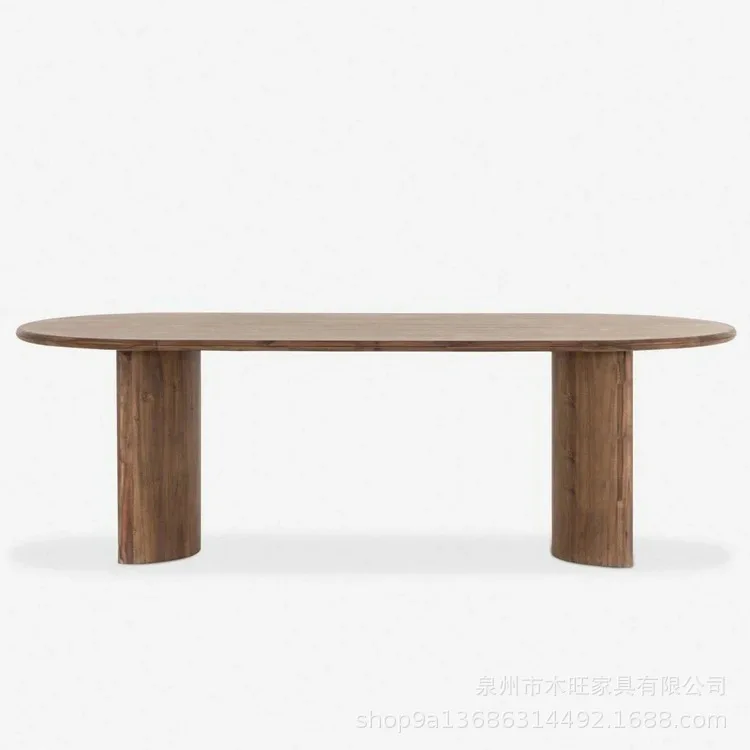 

American medieval retro solid wood dining table Nordic living room design household solid wood oval dining table creative multi-