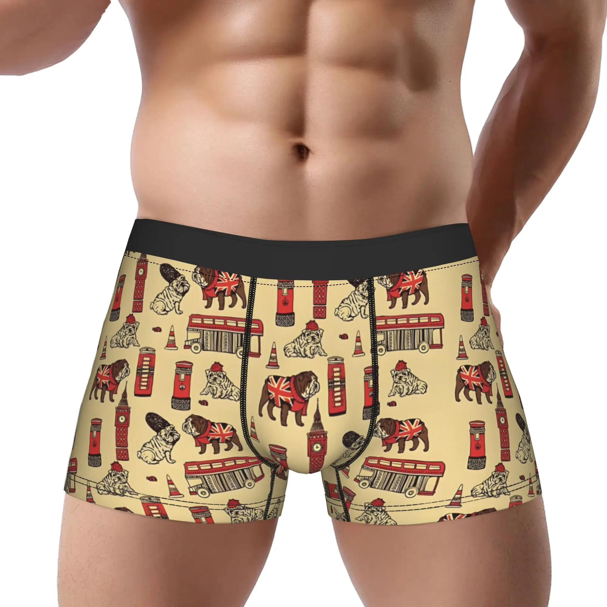 1piece  English Bulldog Puppy In London Underpants Breathbale Panties Man Underwear Comfortable Shorts