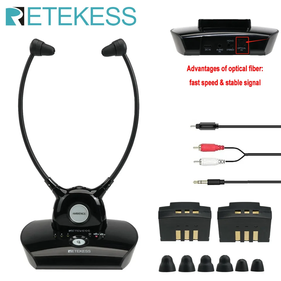 Retekess TA008 audifonos auriculares inalámbricos para tv,TV sistema de auriculares,hearing aids for TV,2.4 GHz,30m,auriculares inalámbricos para mayores personas ，modo de asistencia de audio,baterías duales,3 tonos