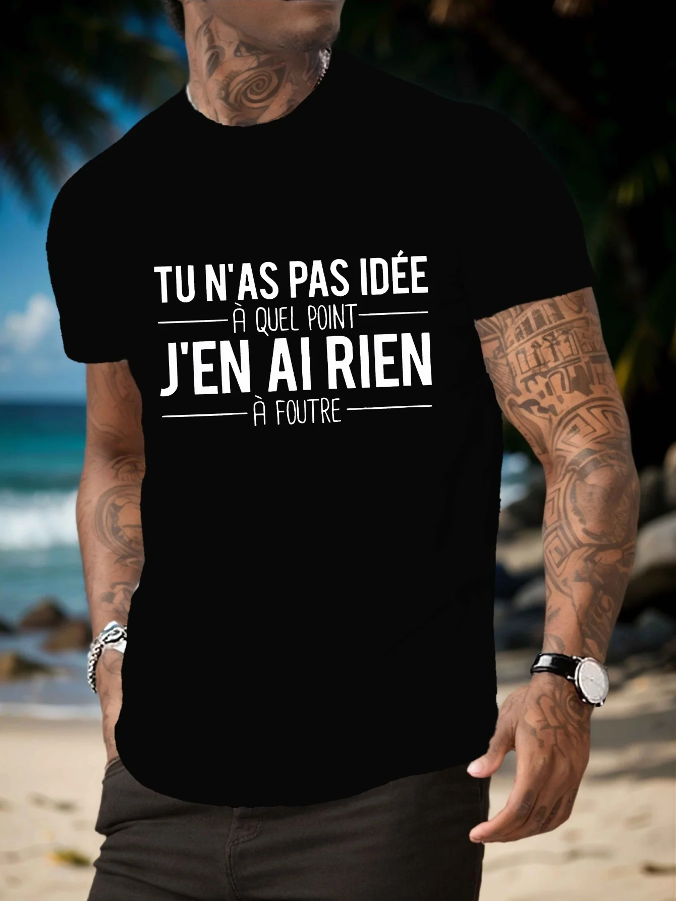 Men's French pattern T-shirt casual style,short sleeve, round neck,light and breathable,printed with the words