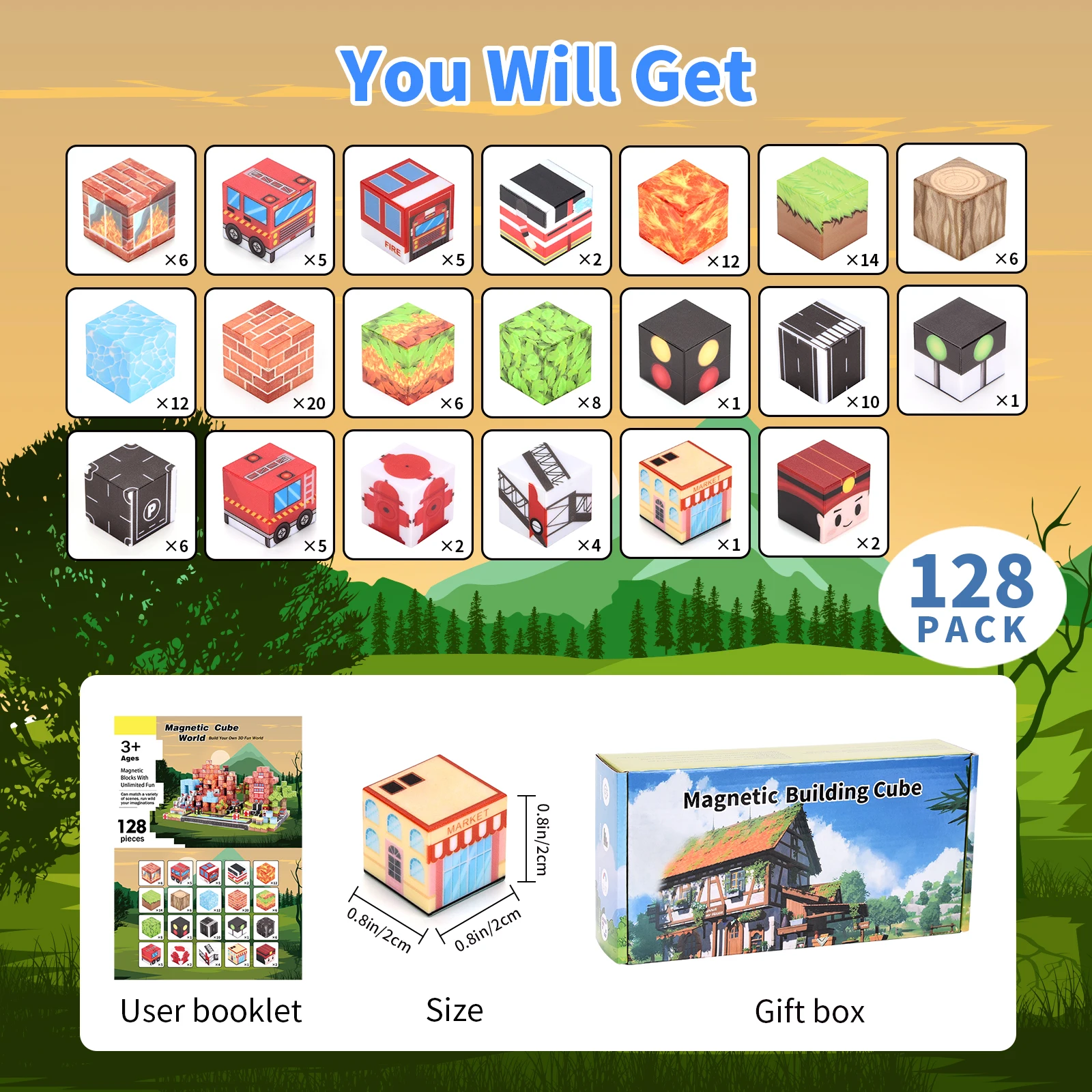 Blocs de construction magnétiques personnalisés 100 pièces 205. Couleurs vibrantes, bâtiment gratuit, améliore les compétences STEM et de jeu. Cadeau de vacances parfait.