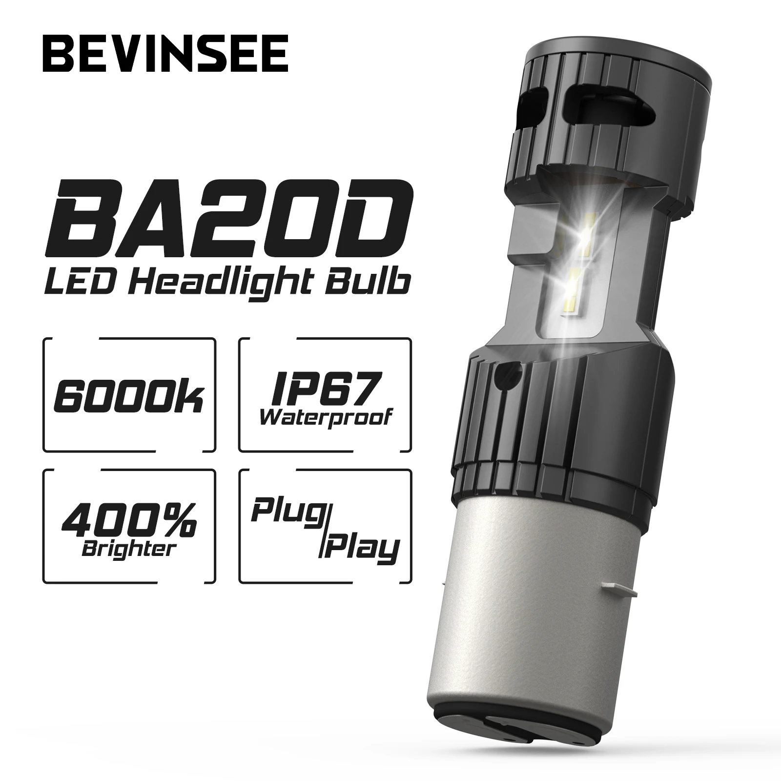 

BEVINSEE 1pc BA20D LED Motorcycle Light Hi/Lo Beam 25W 3000LM Super Bright CANBUS Halogen Size for Motorbike ATV UTV 6000K 12V