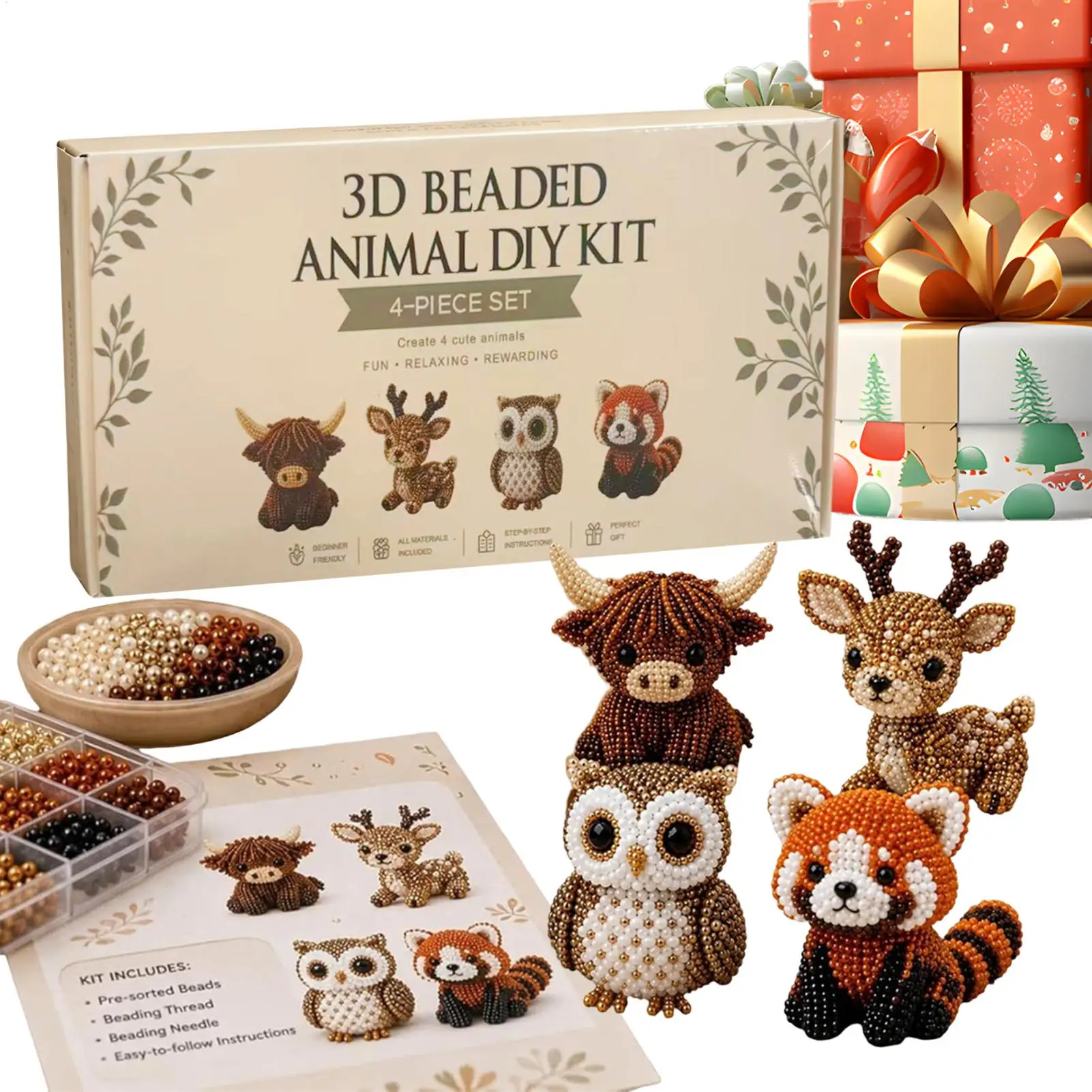 Handmade Beadwork Art Craft Set 3D Art Craft Kit Beaded Animal Kit With Instructions Creative Jewelry For Adults Beginners