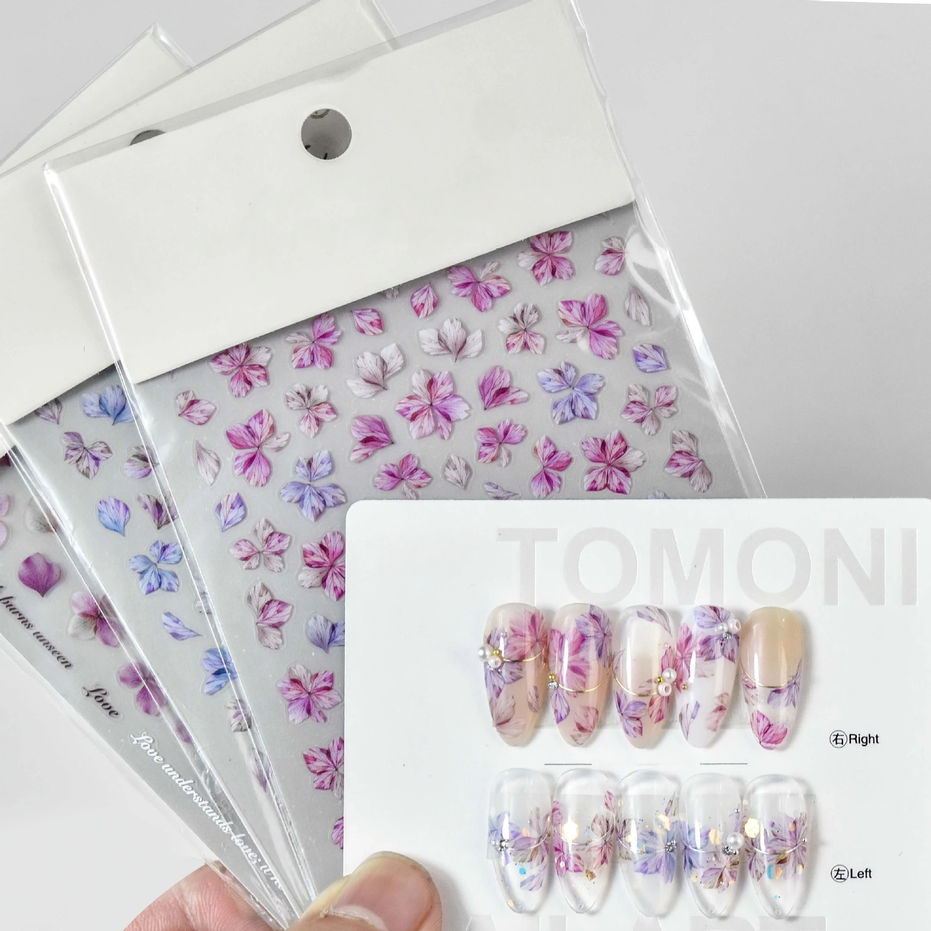 1 Stück Aquarell-Tintenmalerei Blumen Nagelaufkleber Rosa Blau Lila Hortensie Selbstklebende Nagelkunst-Dekorationen Aufkleber Abziehbilder
