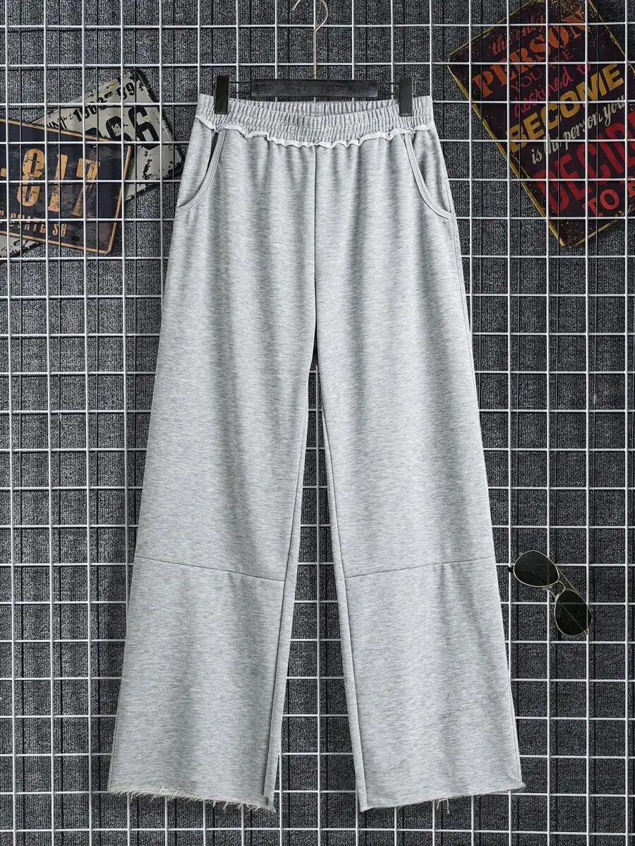 

Mens Solid Hooded Sweatshirt And Relaxed Wide-Leg Casual Trousers For Autumn Season