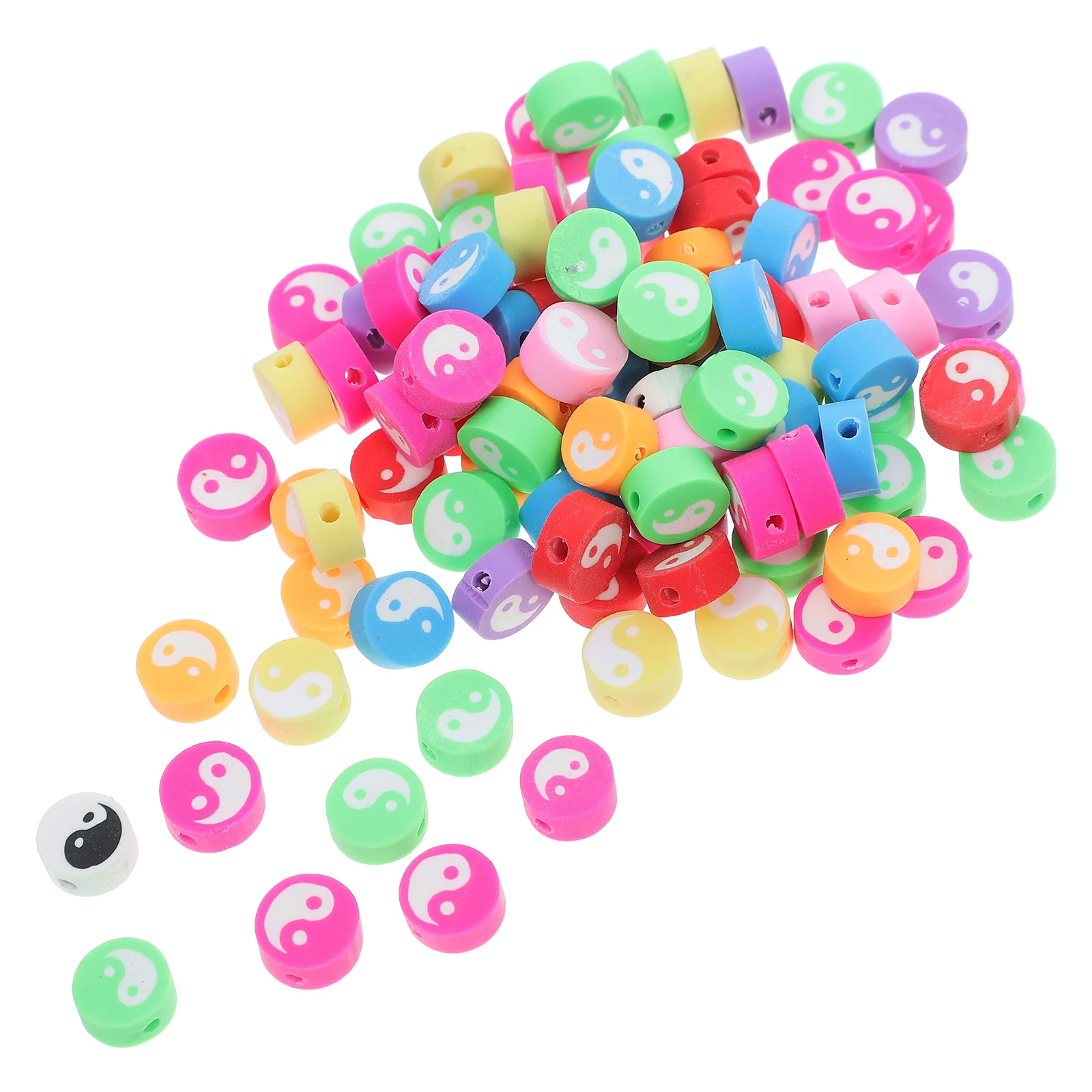 100Pcs Soft Polymer Clay Taichi Spacer Beads Colorful Flat Round Loose Beads for DIY Jewelry Making Bracelets Necklaces Earrings