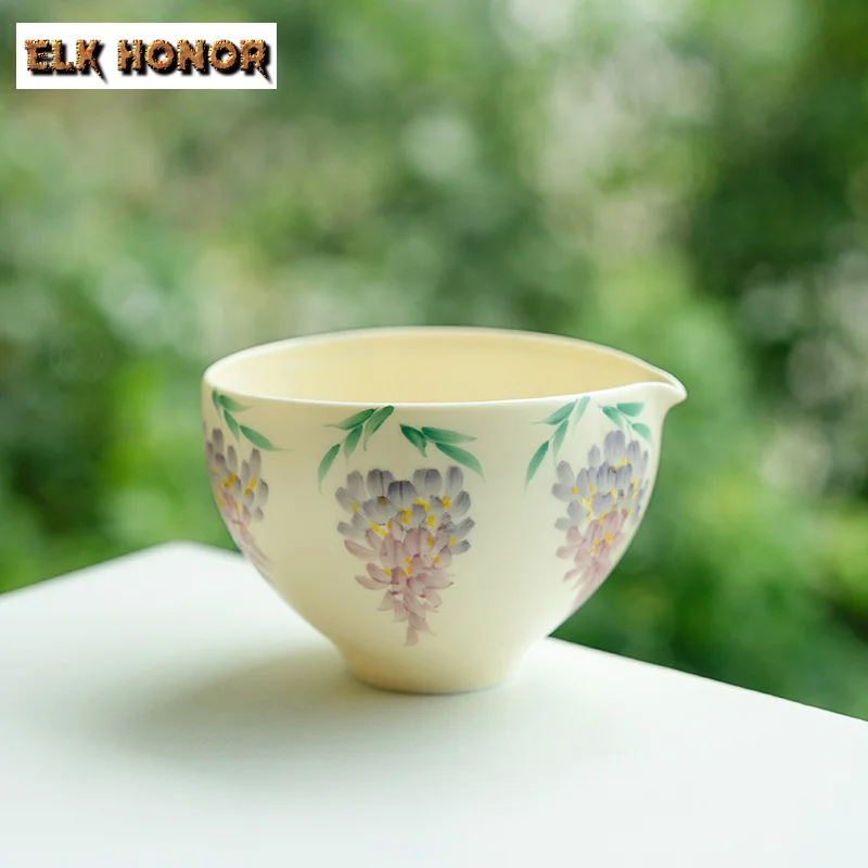 240ml Hand-painted Wisteria Cha Hai Boutique Powder Yin Tea Pitcher Justice Cup Beautiful Coffee Tea Divider Teaware Supplies