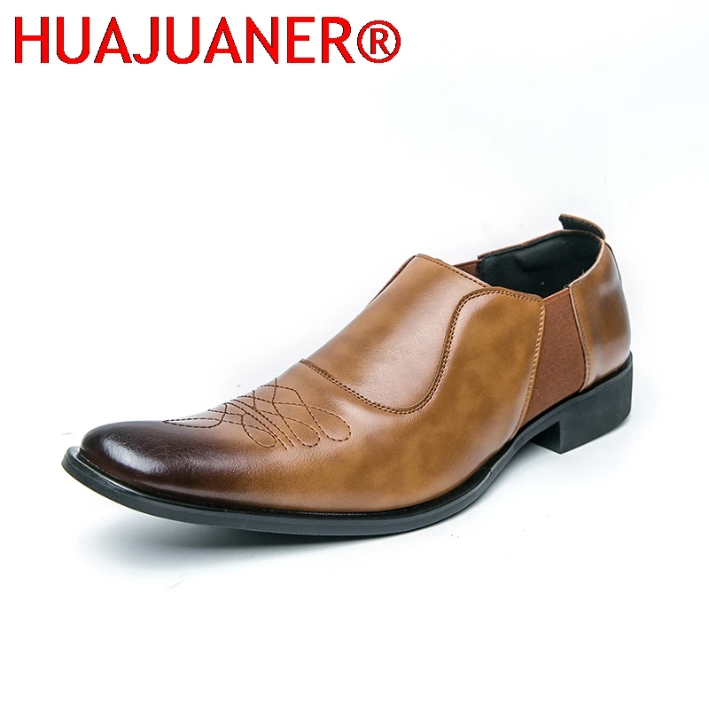 Men Platform High Heel Slip-on Leather Shoes Comfortable Height Increase Formal Dress Office Dance Shoes Men Wedding Groom Shoes