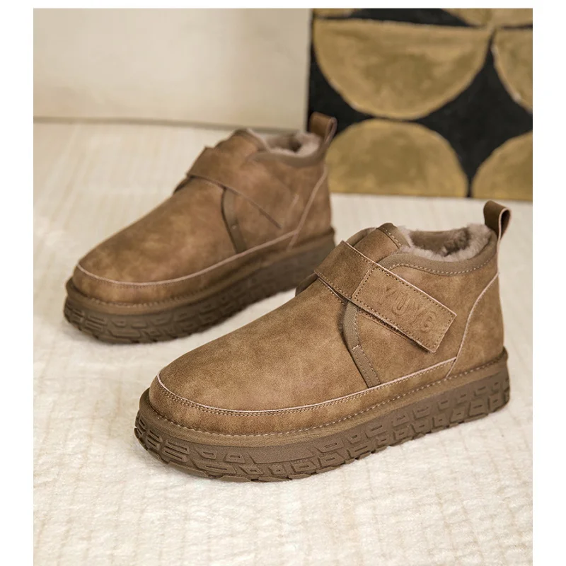 Мужские сверхпрочные зимние ботинки 2025 года, теплые манжеты и толстая подошва, противоскользящие на День Благодарения, модные и легко чистящиеся для повседневного ношения