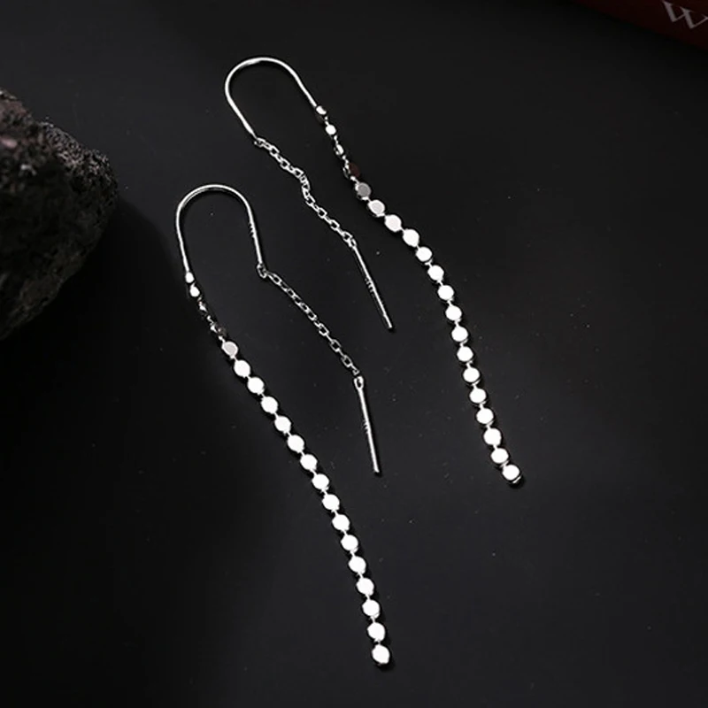 KOFSAC Fashion Long Tassel Small Sequins Earrings For Women Simple Chic 925 Sterling Silver Earring Jewelry Party Accessories