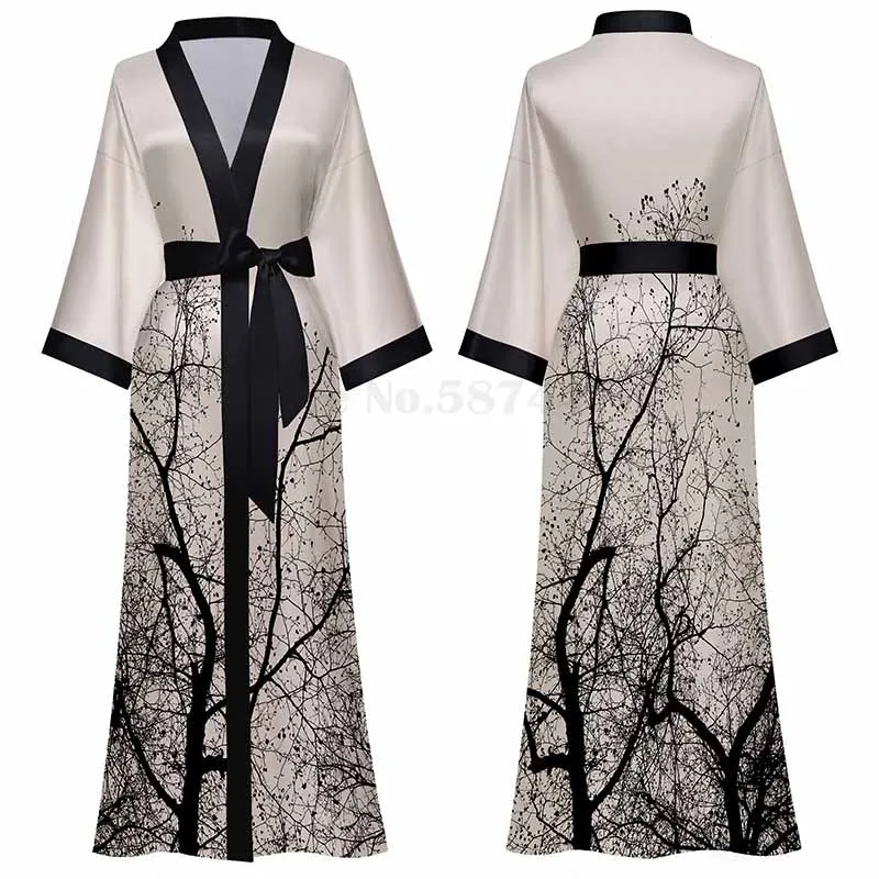 White Long Wedding Robe Gown Sleepwear New Print Flower Nightgowns Women Sexy Kimono Bathrobe Intimate Lingerie Home Clothes