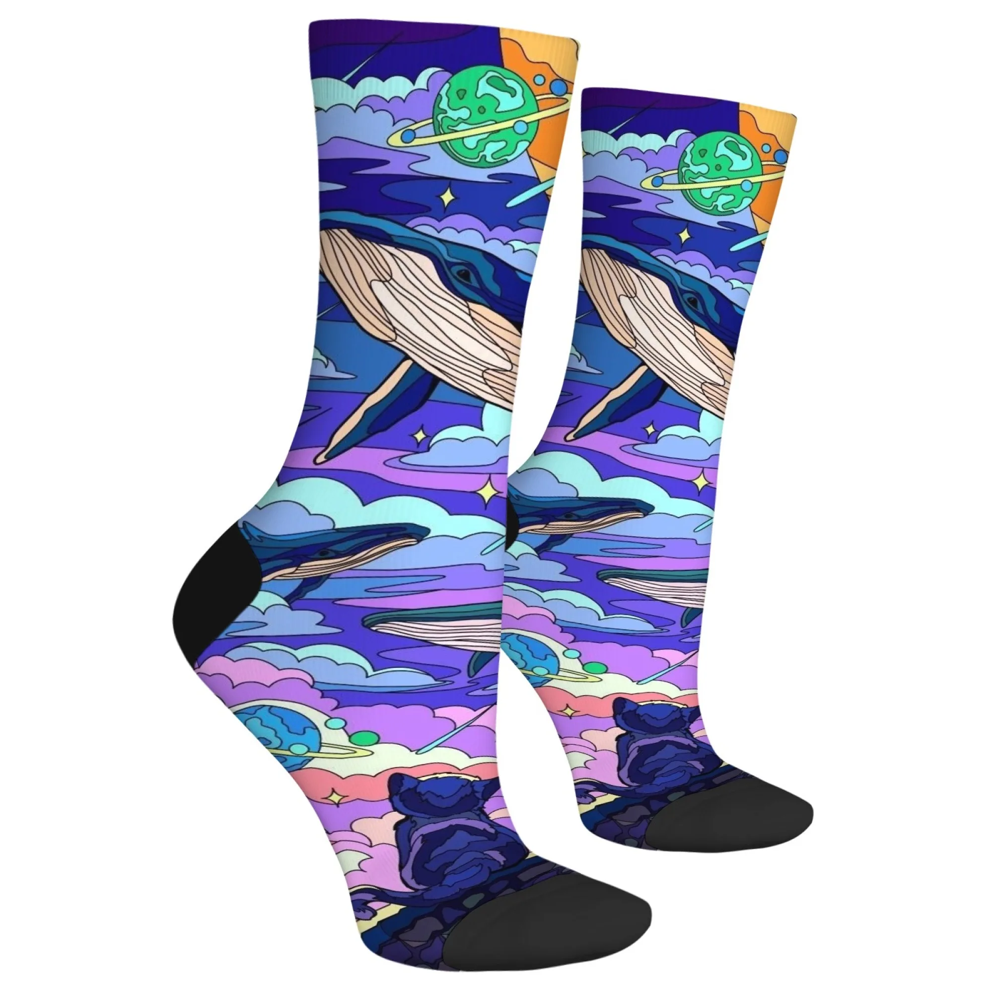 ถุงเท้าลายการ์ตูนวาฬอวกาศสุดแปลกใหม่ สไตล์เรโทร กันลื่น ระบายอากาศได้ดี นุ่ม สบาย ของขวัญสุดแปลก สำหรับกิจกรรมกลางแจ้ง ทุกฤดูกาล