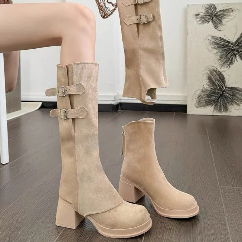 Bottes nues à talons hauts pour femmes automne et hiver bottes longues2025New vente chaude Tube haut détachable bottes courtes bidirectionnelles mince B