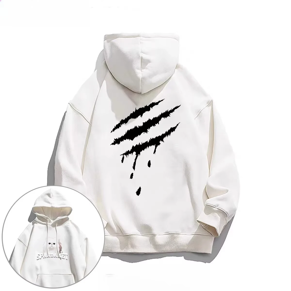 American Trend Cross Wing Print Adult Hooded Sweatshirt Autumn Winter Daily Sports Street Casual Loose Laid-back Oversized Top