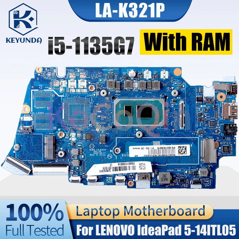 For LENOVO IdeaPad 5-14ITL05 Notebook Mainboard LA-K321P SRK04 i5-1135G7 With RAM 5B21B39816 Laptop Motherboard Tested