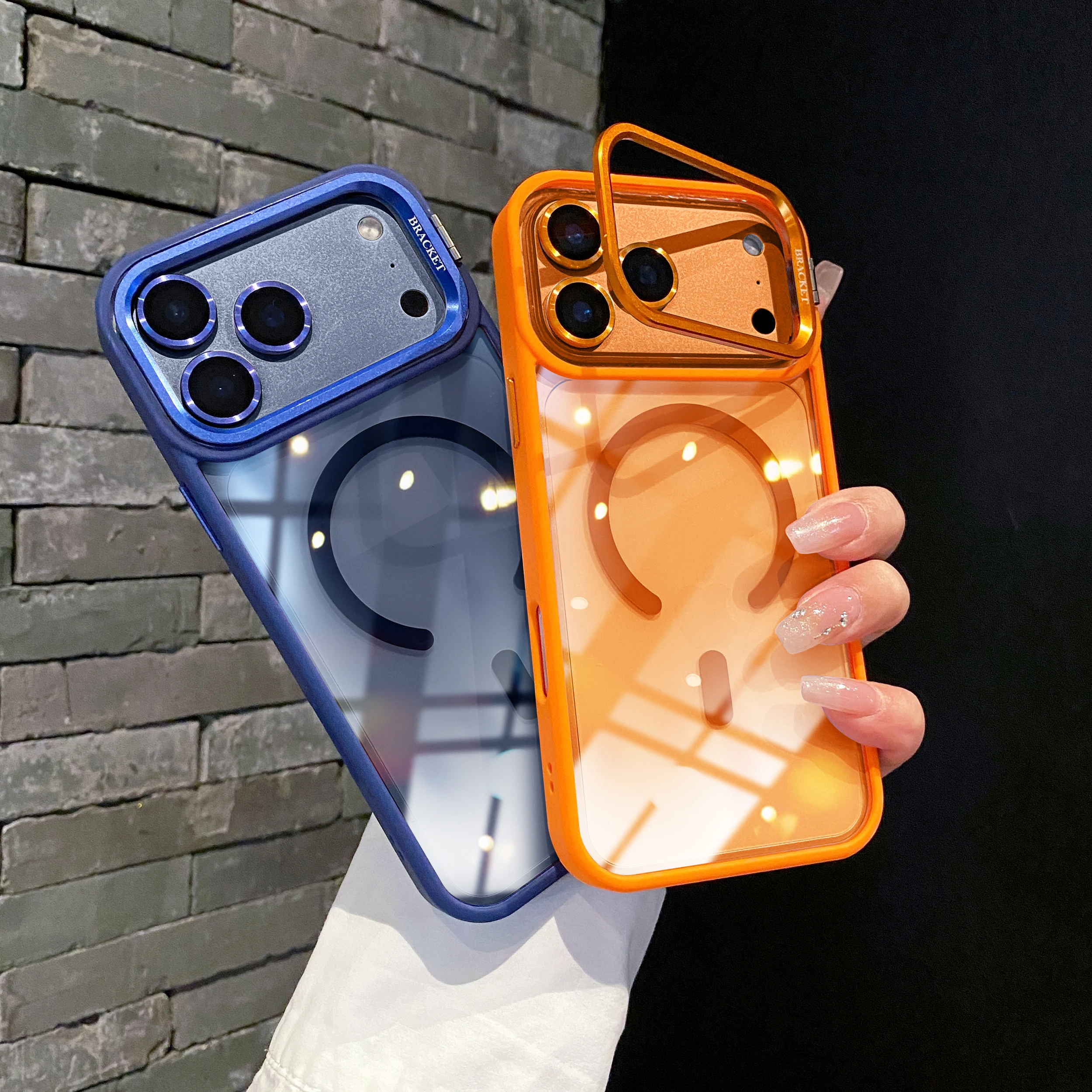 Magnetische transparente Handyhülle, für iPhone 17 16 Pro Max Plus, mit Linsenhalter und Anti-Drop-Schutz auf der Rückseite
