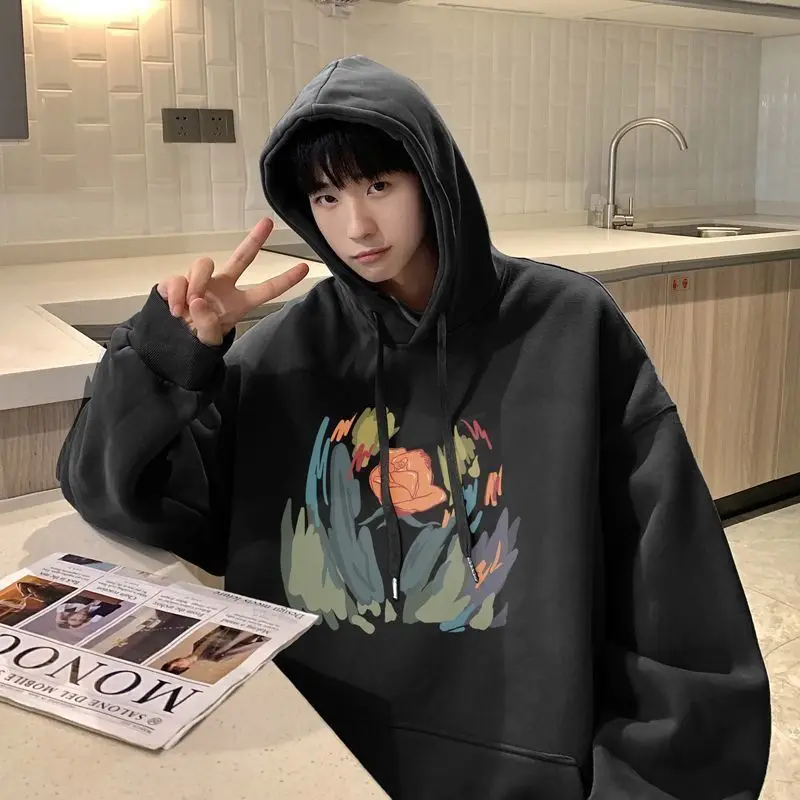 

Large Size Graffiti Print Pure Cotton Hoodie Unisex Spring Autumn Vintage Style Sweatshirt Breathable Anti-Wear Sweatshirt