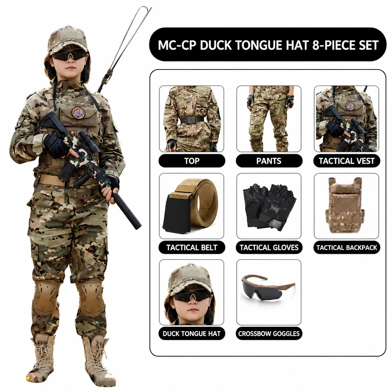 Kids Outdoor Outfit - Conjunto de uniforme militar camuflado para