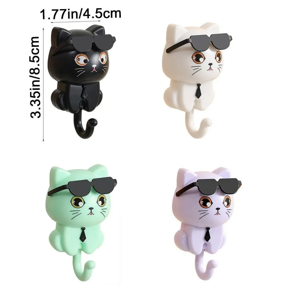 Funny Plastic Cartoon Cat Hooks Decorative Waterproof Sunglasses Cat Hooks Wall Hanging Sticky Hooks Dormitory