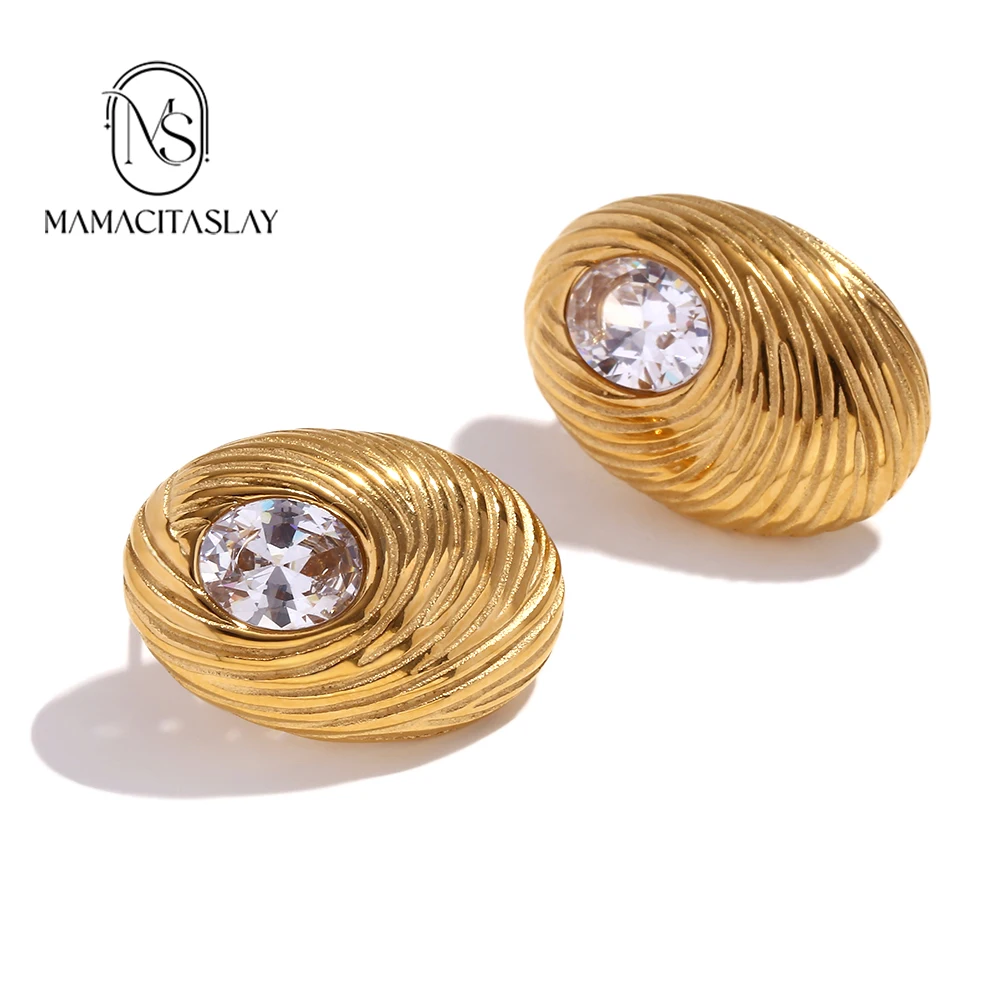 MamacitaSlay Creative Bird Nest Oval Zircon Bird Egg gold plated earings 2024 trend pusheen Stainless steel jewel for women