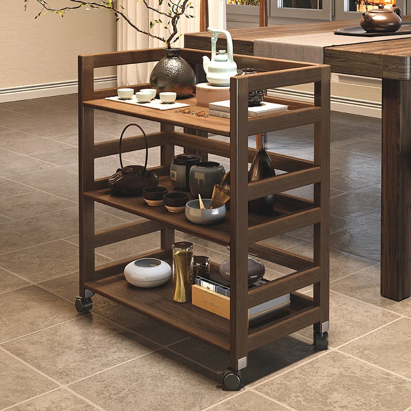 All solid wood tea set rack trolley tea cup storage rack movable tea table household  cabinet  table