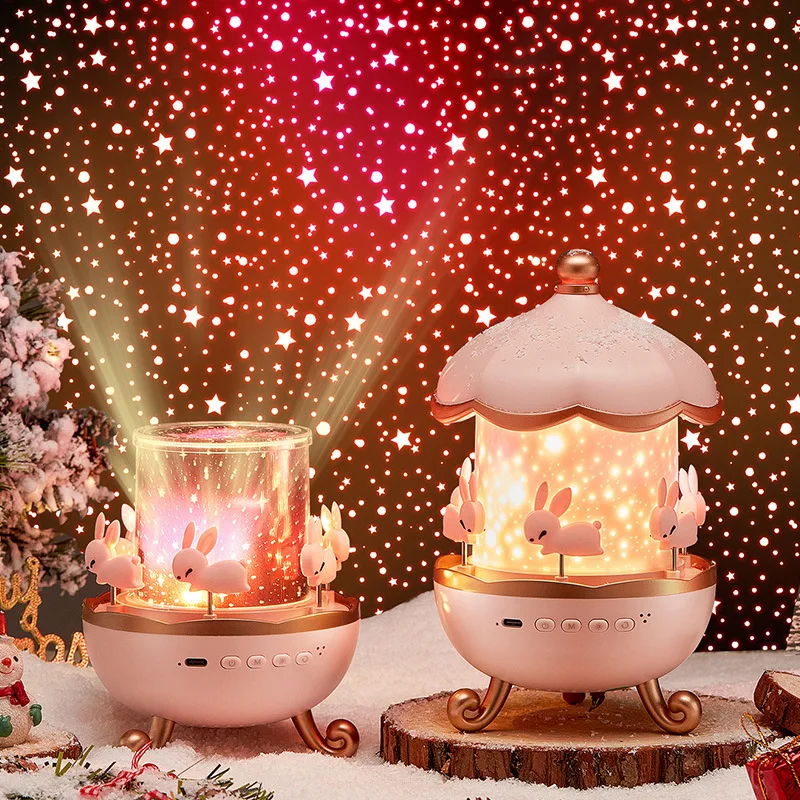 USB Rechargeable Starry Sky Projector Lamp Rotate Cabin Bedroom Unicorn Mermaid Stars Night Light Birthday Gifts for Girl Kids