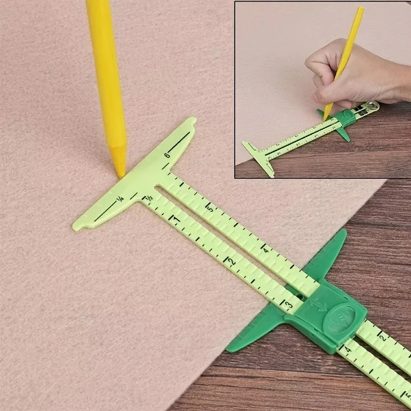 5-in-1 Plastic Quilting Drawing Sliding Gauge Triangular Ruler Measuring Tool for Knitting Crafting Sewing Beginner Supplies