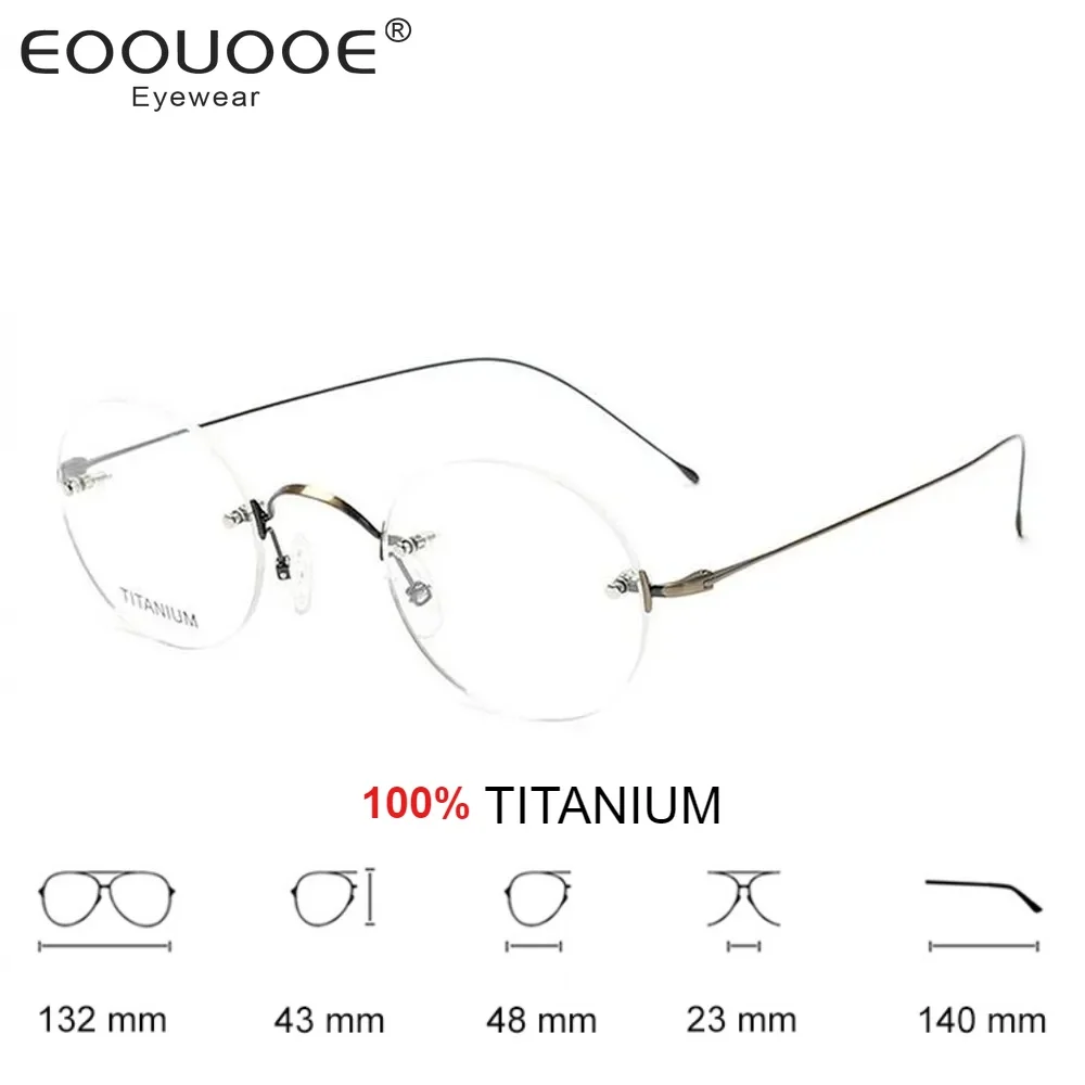 

100%Titanium Rimless Eyeglasses Steve Jobs Men's Oval Round Eyewear RX Prescription Optical Lightweight Glasses Frame