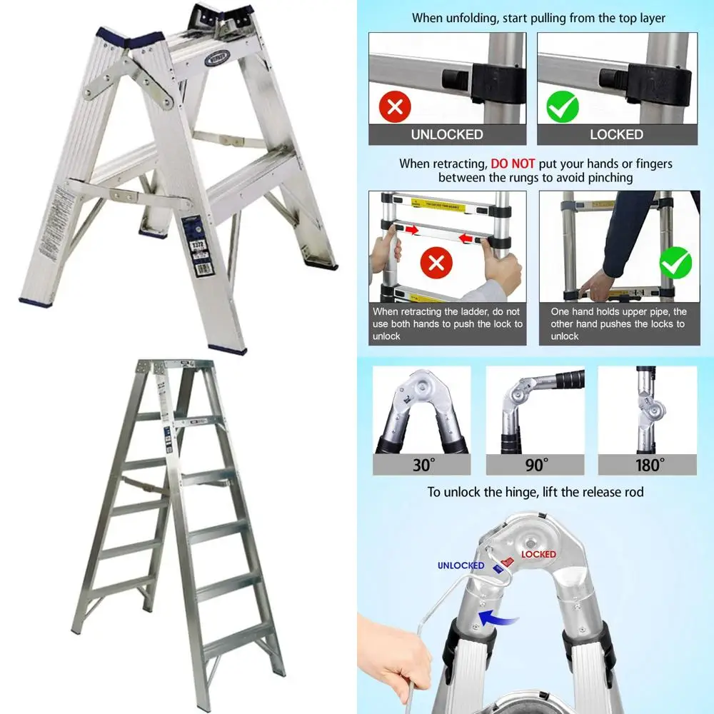 Scaletta doppia in alluminio con capacità di 300 libbre, scala lunga 2 piedi, resistente per uso professionale