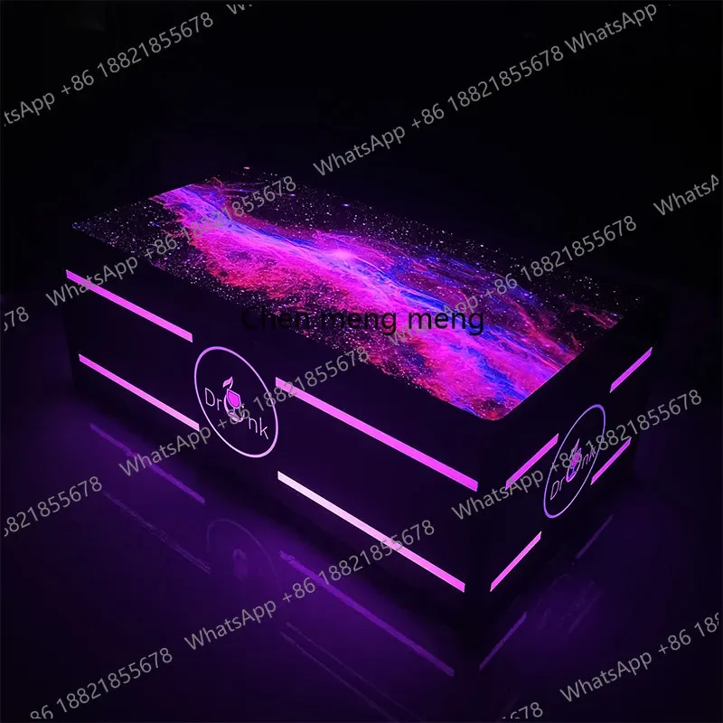 KTV luminous European colorful lights wine bar counter tempered glass stainless steel coffee table