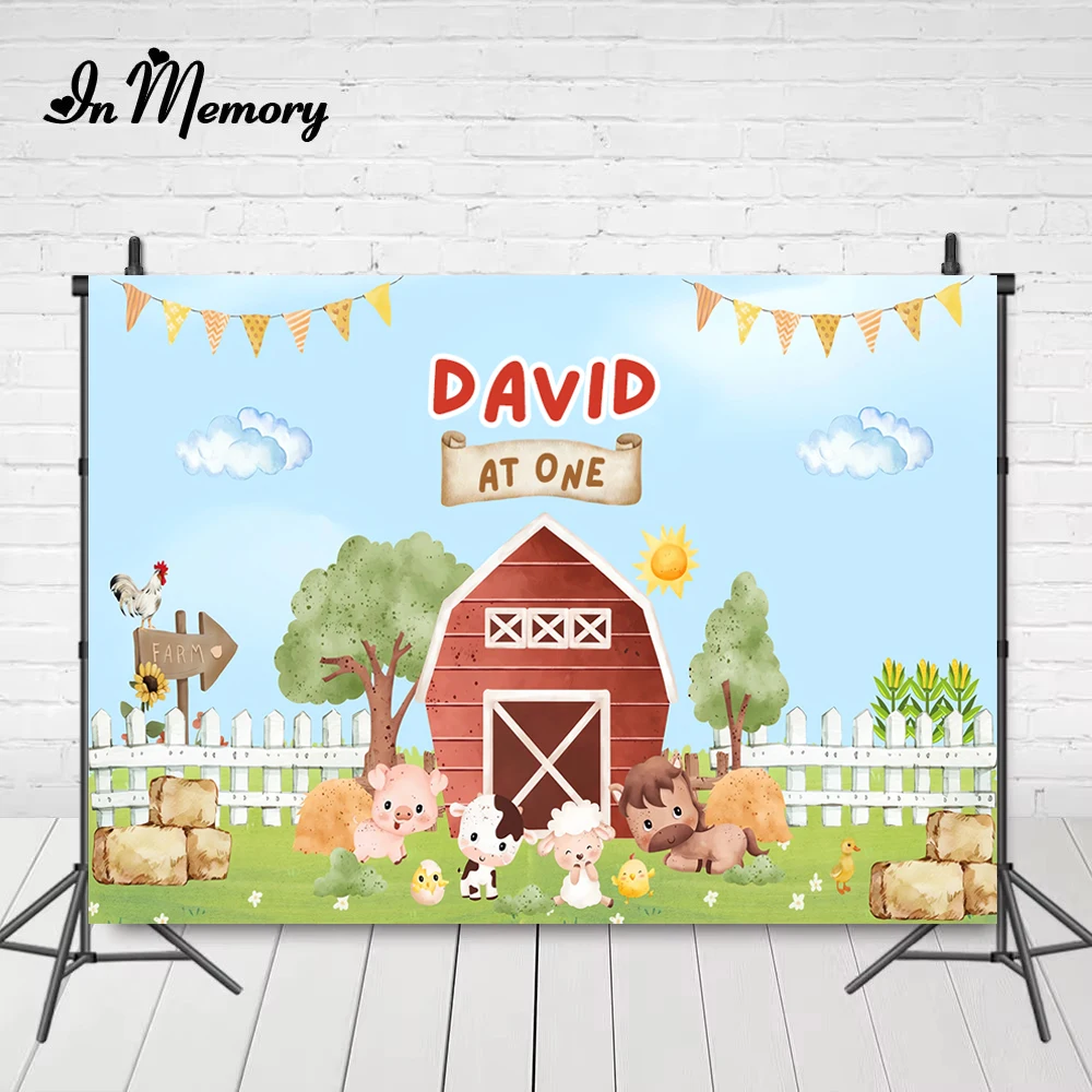 Kids Farm Theme Birthday Party Photography Background Cartoon Animals Red Barn Wooden Fence Baby Shower Backdrop Customized