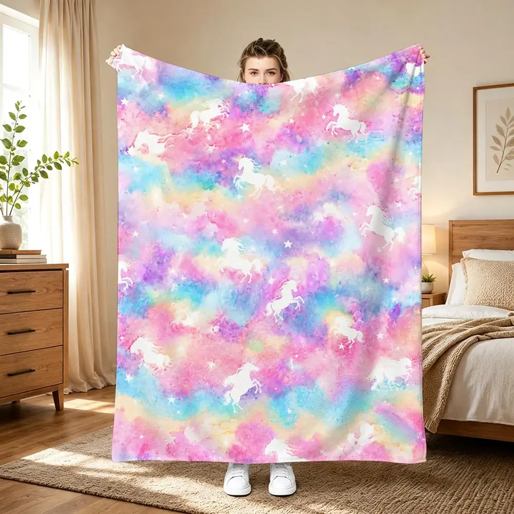 Rainbow Swan Galaxy Set Throw 240g flannel blanket, suitable for sofas, beds, offices, exquisite gift blankets
