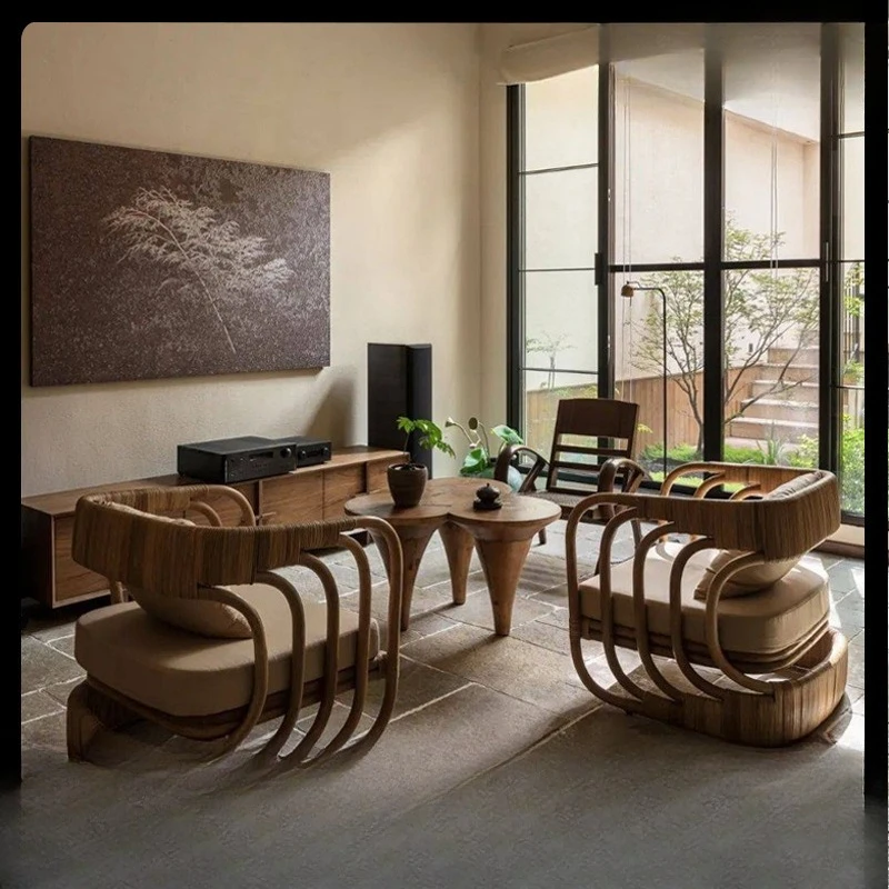 

Single sofa living room simple leisure chair retro style homestay rattan