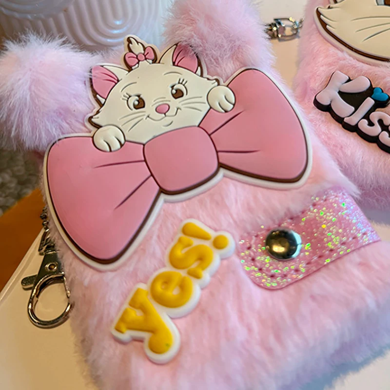 Disney Marie Cat Plush Notebook Cartoon Pink Cat Kawaii Hand Account Creative Snap Button Portable Notepad Girls Holiday Gifts ﻿