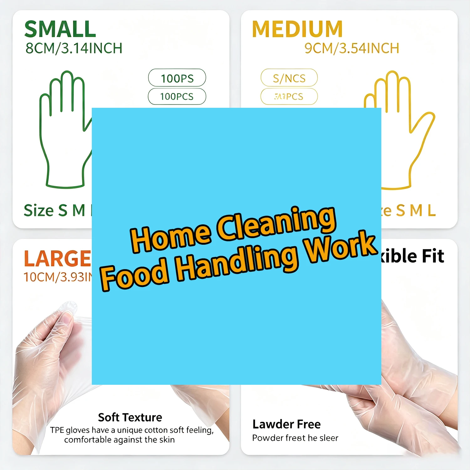 100Pcs Transparent Disposable TPE Protective Gloves Powder-Free Latex-Resistant for Household Kitchen Cleaning Service