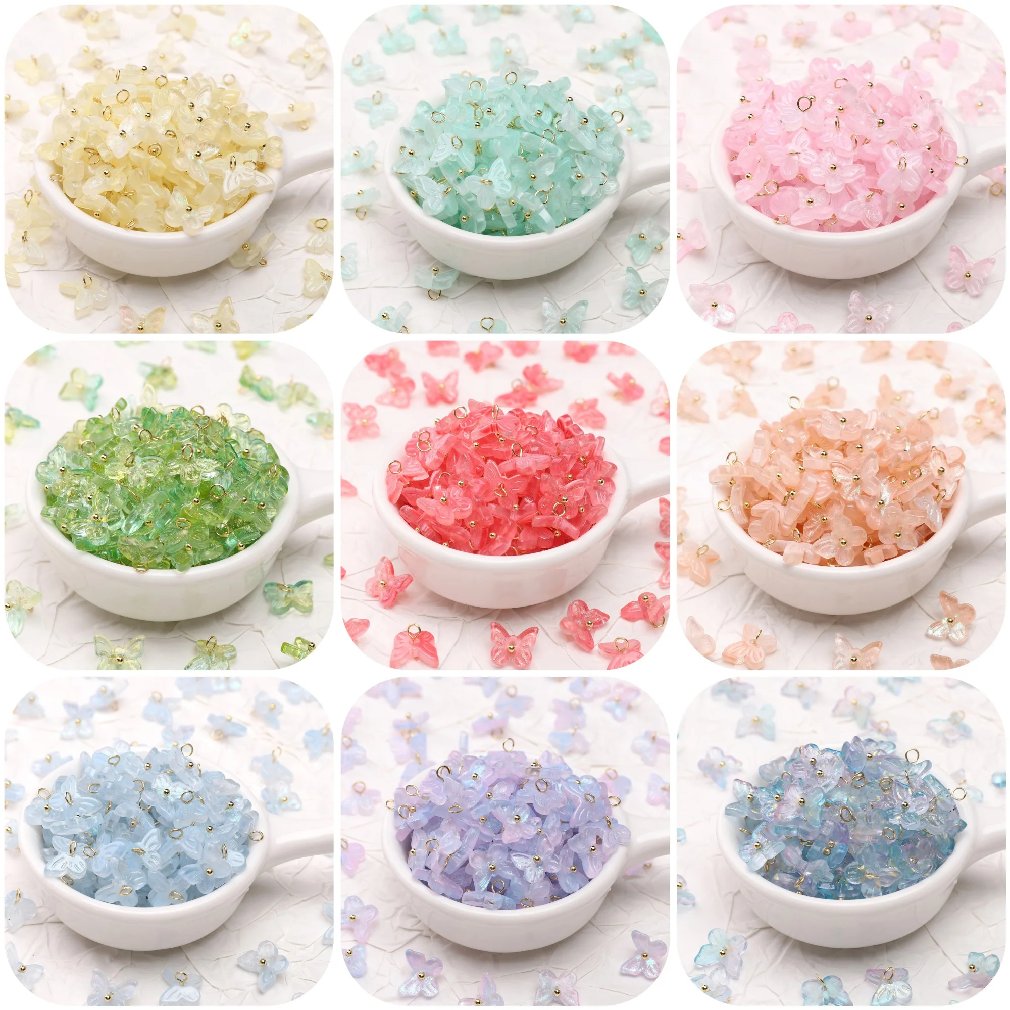 

5pcs 10x11mm Multicolor Glass Butterfly-Shape Pendant For Jewelry Making Handmade DIY Earrings Bracelet Phone Chain Accessories