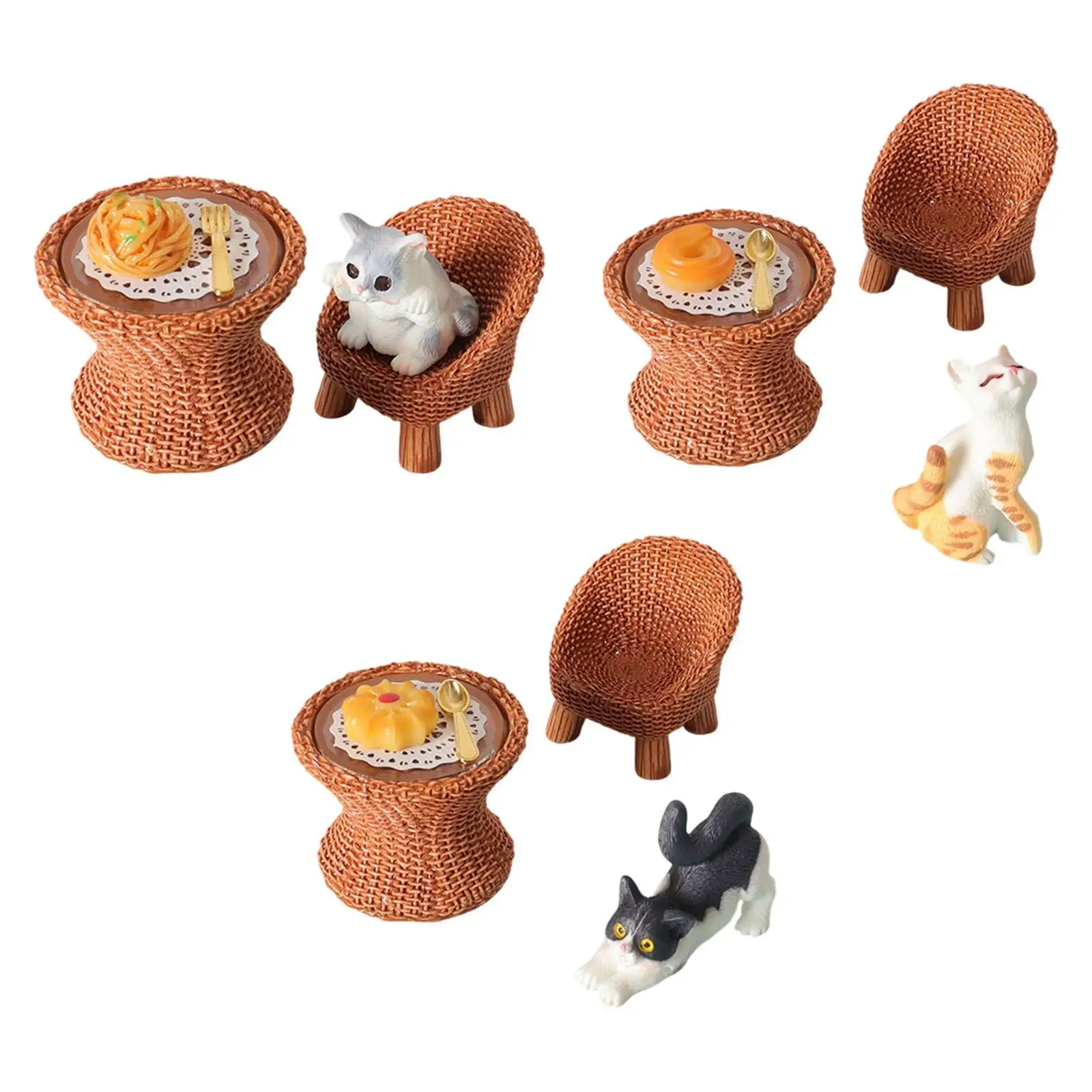 Kat beeldje tafel en stoel model Craft realistisch met meubelmodel voor doe-het-zelf