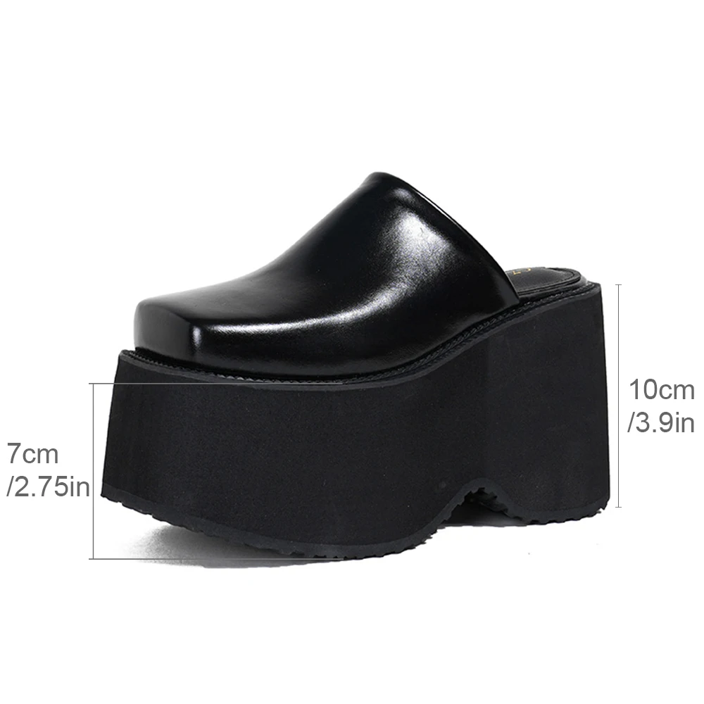 Gdgydh Platform Mules for Women Square Toe Wedge Heels Outdoor Slippers Fashion Slip On Shoes Thick Waterproof