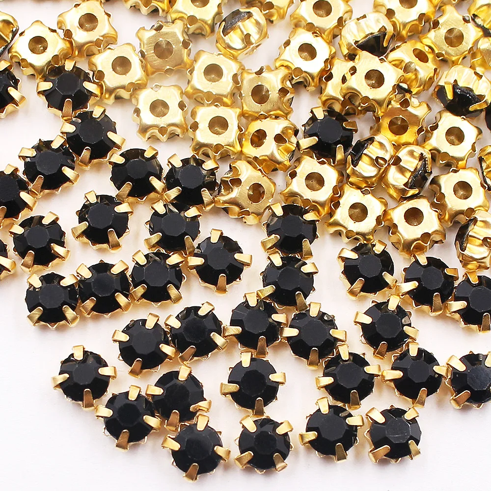 SS12-SS40 Gold Claw Sew On Rhinestones Trim Flatback Shiny Crystals Strass Beads Sewing Rhinestones for Clothing Glass Stones