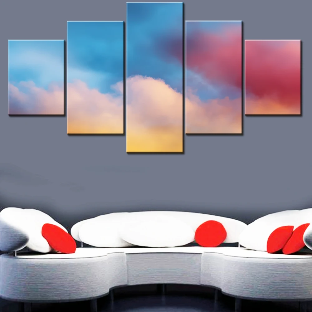 

5 Pieces Canvas Wall Arts Poster Painting Nature Colorful Sky Clouds Wallpaper Home Decor Picture Printing For Living Room Mural